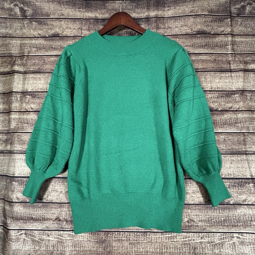 Vine &‎ Love  Puff Long Sleeve Sweater Green Mock Neck Stretch Casual Size M